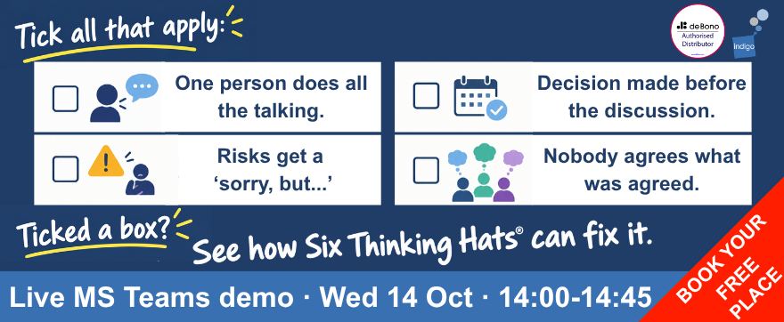 Free Six Thinking Hats® demo, Wed 14 Oct, 14:00-14:45 BST, MS Teams