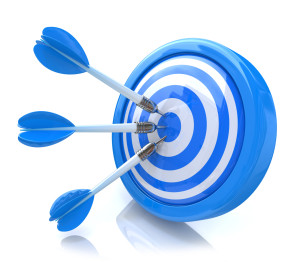 Three arrows in the center of a blue target.